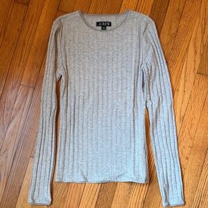 J. Crew Women's Light Gray Ribbed Crew Neck Long Sleeve Top